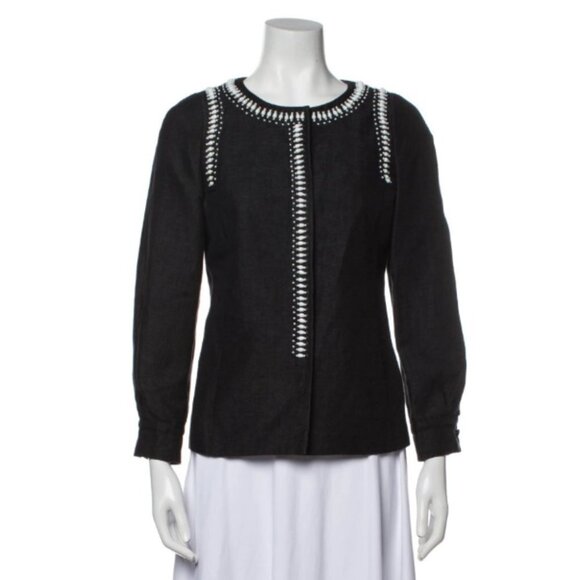 Emilio Pucci Dark Blue Shell Beaded Designer Evening Linen Jacket size 12 - Picture 11 of 11